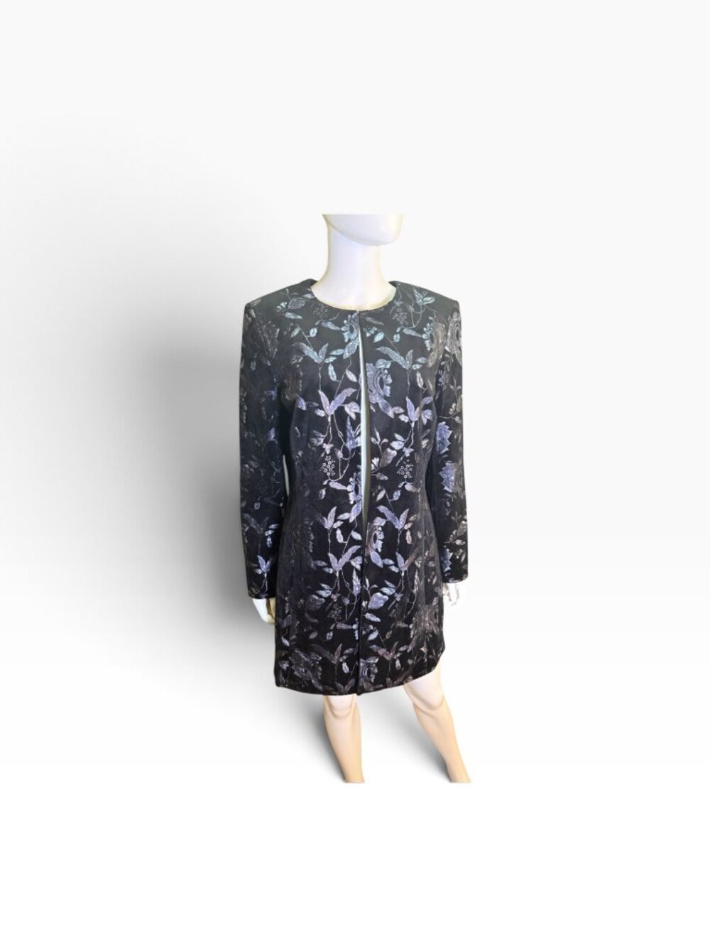 Tahari Arthur Levine Womens Black Floral Tapestry Open Front Jacket Coat Sz miss